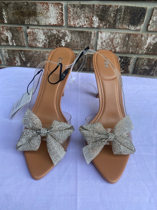 Zara Shoes - NWT Zara Mule Sandals with Silver Crystal Bow